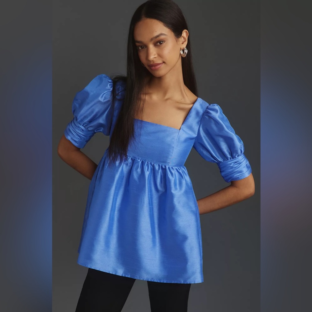 Hutch Puff-Sleeve Square-Neck Tunic Top